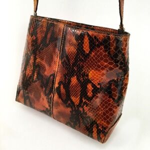Vintage Paola Del Lungo orange black snakeskin leather handbag
